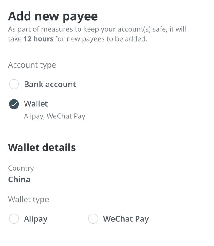 #OCBC #支付宝 #微信—————————🇸🇬OCBC现已支持直接转账到支付宝/微信—————————打开APP选择Pay&Transfer，找到Oversea选择eWallet即可增加支付宝微信作为出金方案—————————Powered By @SIM_CN2024/11/06如果有错误或者纰漏请群友多多指出，谢谢！—————————